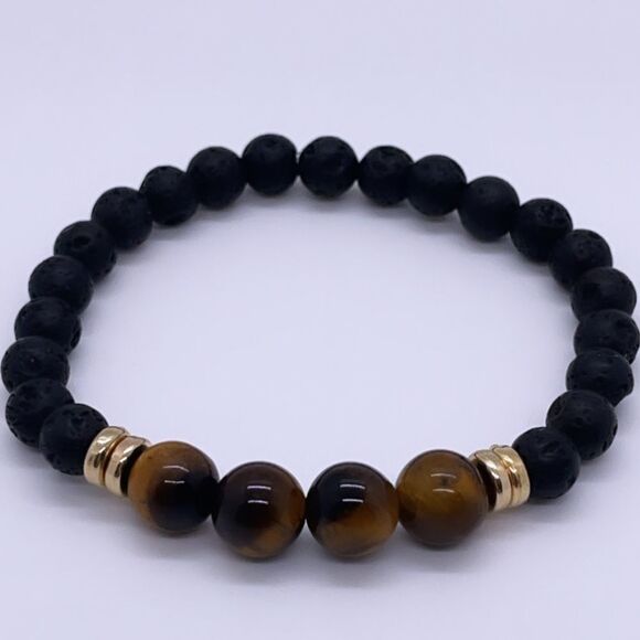 Wool + Pepper Co. Lava Rocks & Tigers Eye Bracelet - Picture 3 of 7
